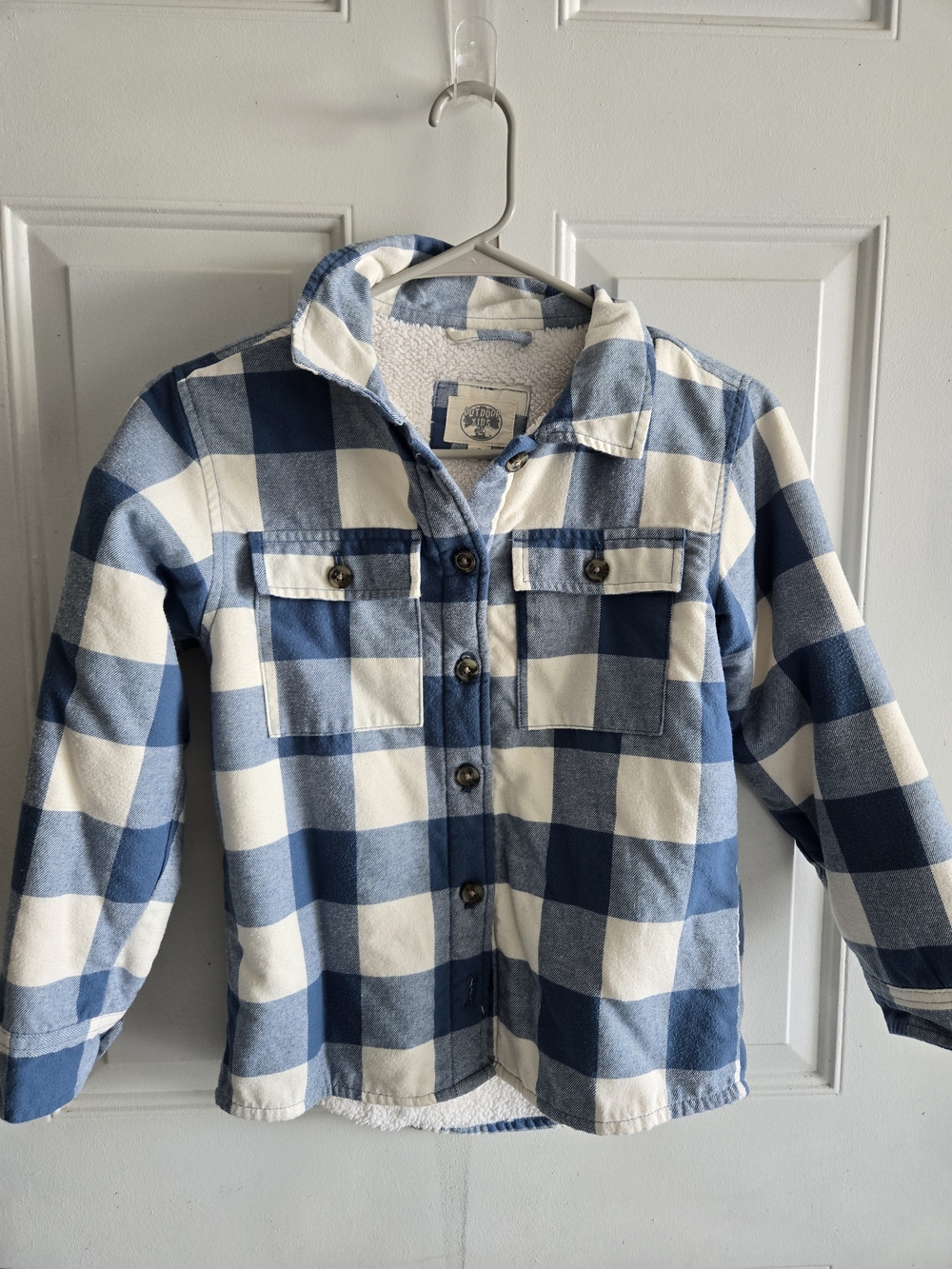 Kids Blue & White Buffalo Plaid Sherpa-Lined Jacket Size Small